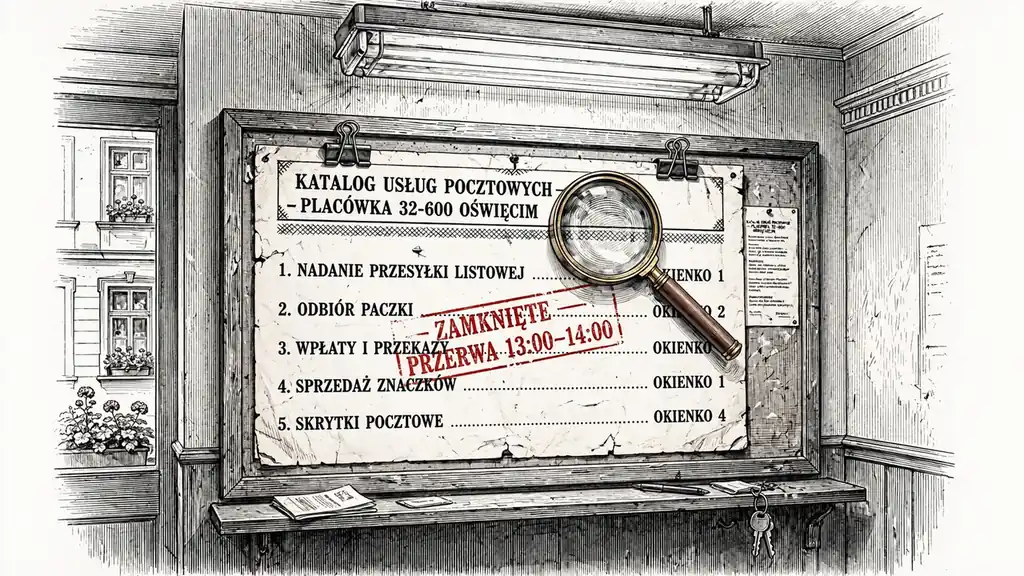 Kartoteka z adresami na tablicy, jedno wpisane czerwonym tuszem.
